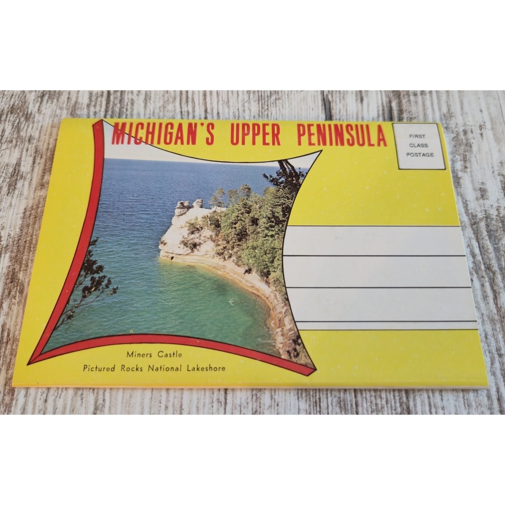 Vtg Michigan's Upper Peninsula Souvenir Postcard Folder Penrod Hiawatha 14 Views